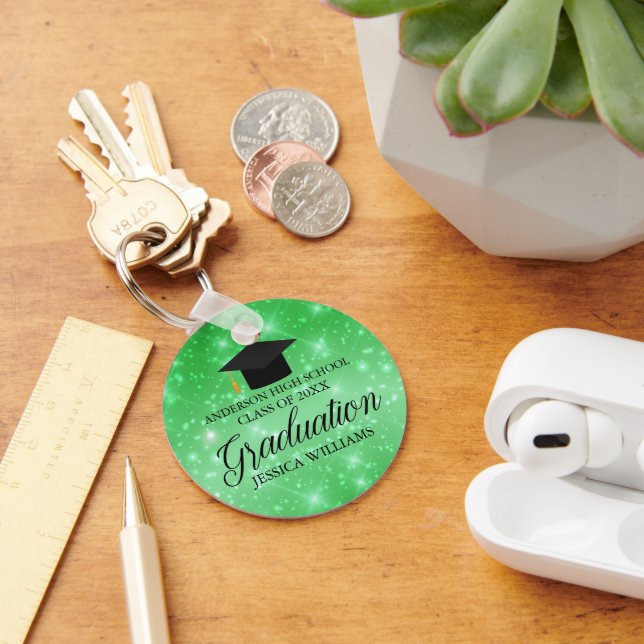 Green Sparkle Graduation Chic Custom Graduate Key Ring (Desk)