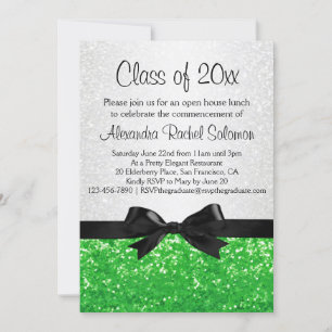 Green Sparkle-look Bow Graduation Invitation