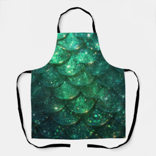 Green Sparkly Mermaid Print Apron