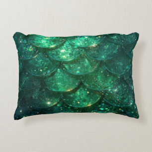 Green Sparkly Mermaid Print Decorative Cushion