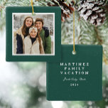 Green speckle frame simple Christmas photo Ceramic Ornament<br><div class="desc">Inspired by an outdoors camp mug, this green speckle frame holiday photo ornament features one photo on the front and room for custom text on the matching back. This simple Christmas ornament design is perfect for outdoorsy families and to remember a national park visit, a hiking or camping adventure and...</div>