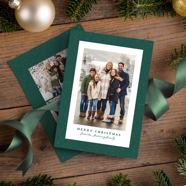 Green speckle frame simple Christmas photo Holiday Card (Creator Uploaded)