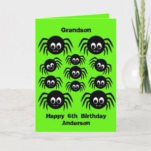 Green Spider Halloween Birthday Grandson Card