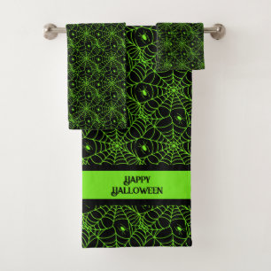 Green Spider Web Halloween  Bath Towel Set