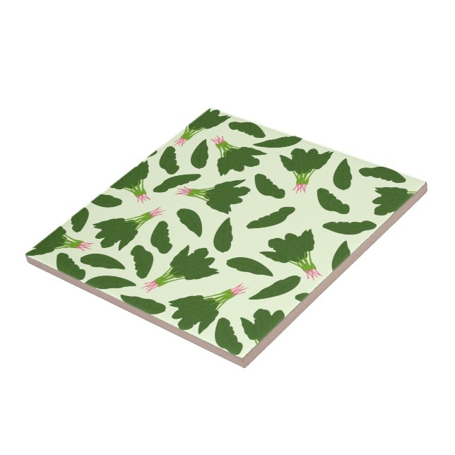Green Spinach Leaves Pattern Ceramic Tile (Side)