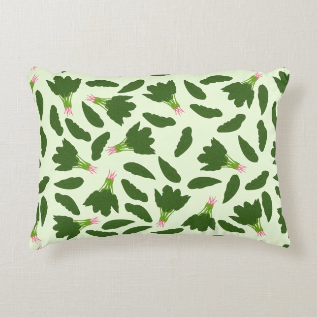 Green Spinach Leaves Pattern Decorative Cushion (Front)
