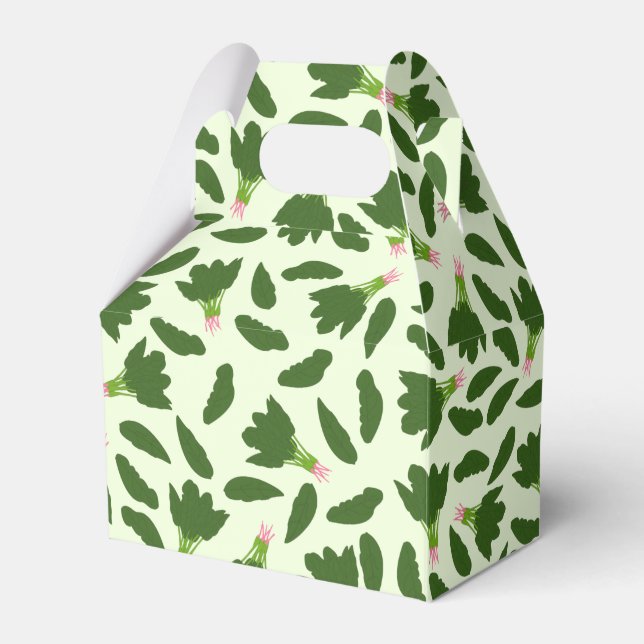 Green Spinach Leaves Pattern Favour Box (Front Side)