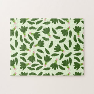 Green Spinach Leaves Pattern Jigsaw Puzzle
