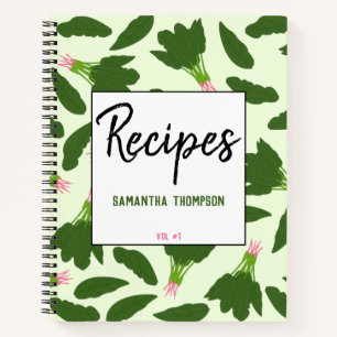 Green Spinach Leaves Pattern Recipes Cookbook Notebook