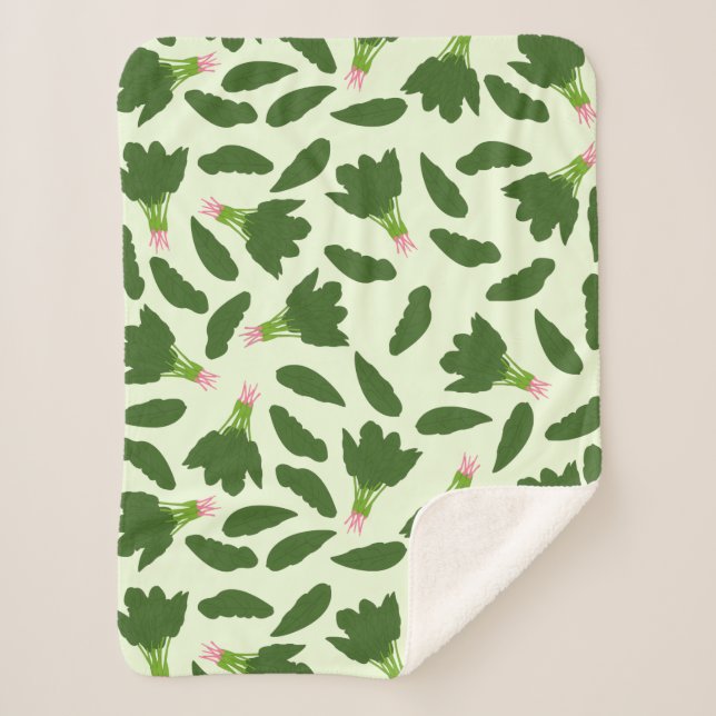 Green Spinach Leaves Pattern Sherpa Blanket (Front)