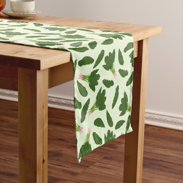 Green Spinach Leaves Pattern Short Table Runner (In Situ)