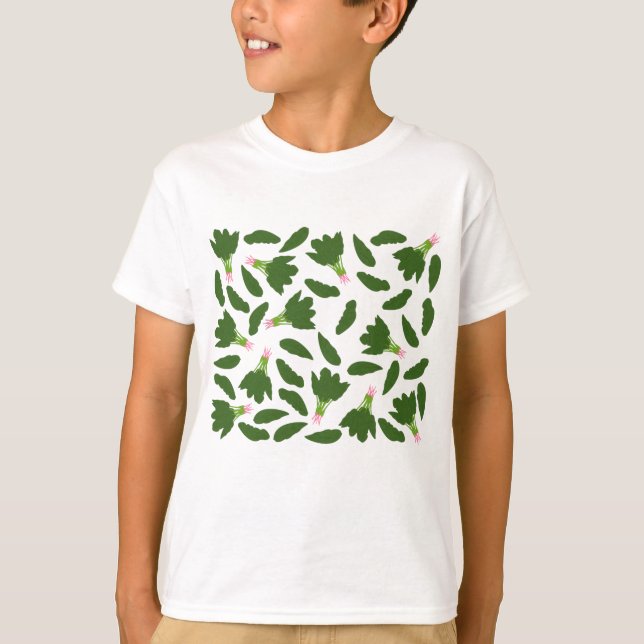 Green Spinach Leaves Pattern T-Shirt (Front)