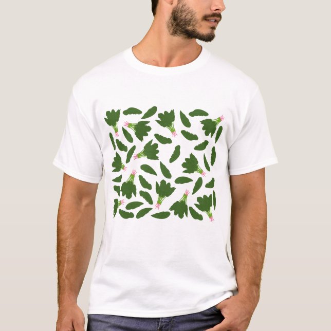 Green Spinach Leaves Pattern T-Shirt (Front)