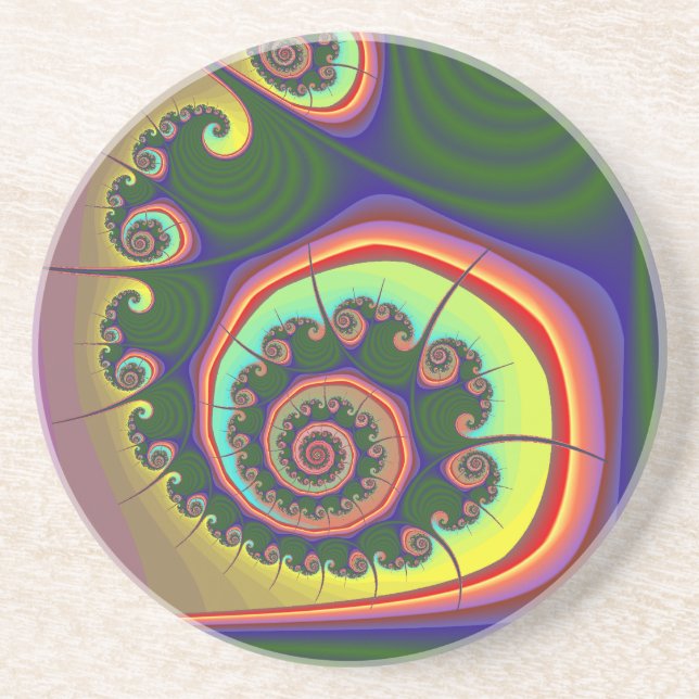 Green Spiral Jewel Fractal Coaster (Front)