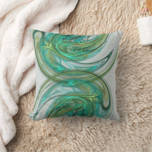 Green Spiral Waves Abstract Artwork Cushion