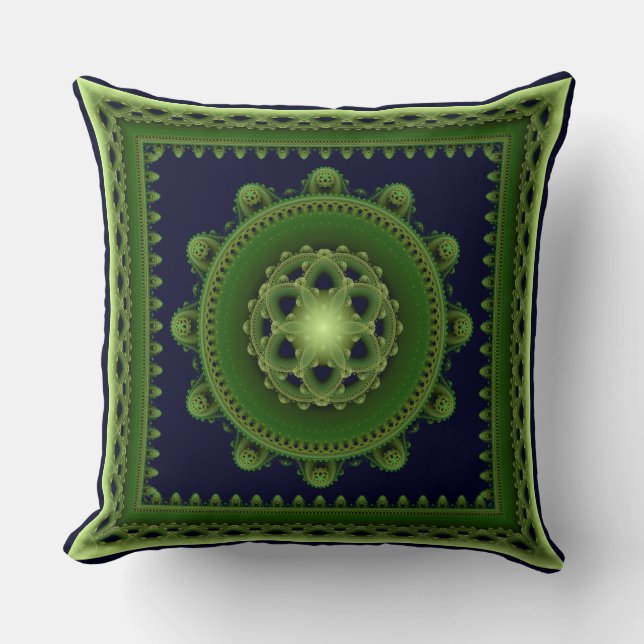 Green splendid fractal framed mandala cushion (Front)