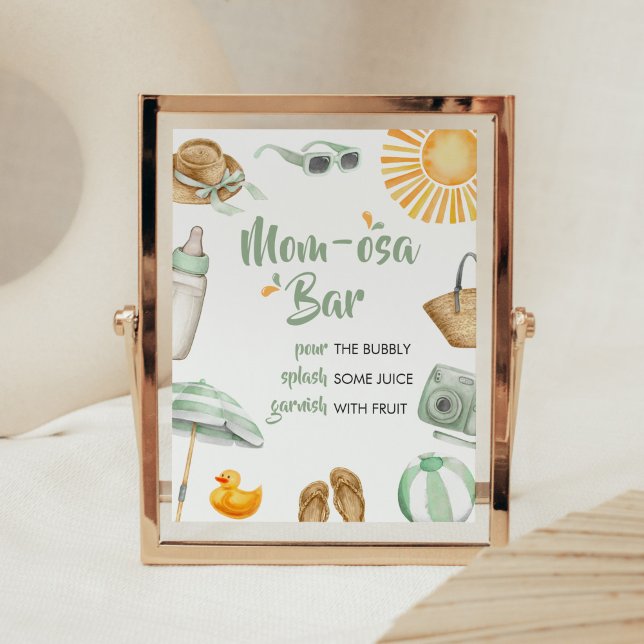 Green Splish Splash Baby Shower Mum Osa Bar Poster (Summer Baby Bash Baby Shower Mom Osa Bar Sign)