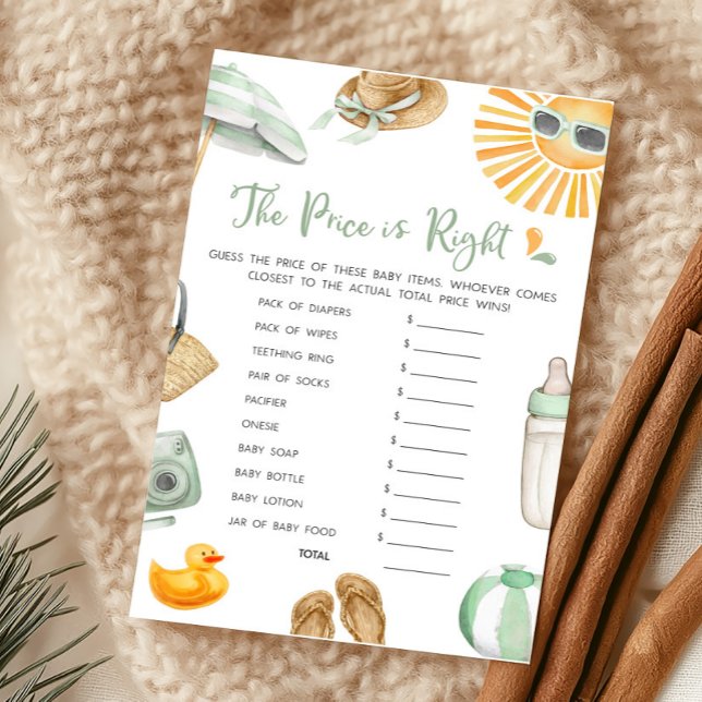 Green Splish Splash Baby The Price is Right Game (Summer Baby Bash Baby Shower The Price is Right Game)