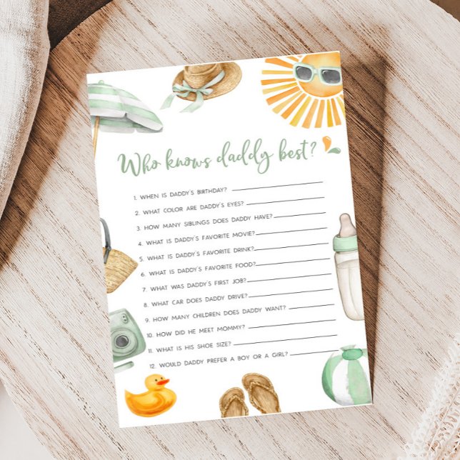 Green Splish Splash Baby Who knows Daddy Best Game (Summer Baby Bash Baby Shower Who knows Daddy Best Game)