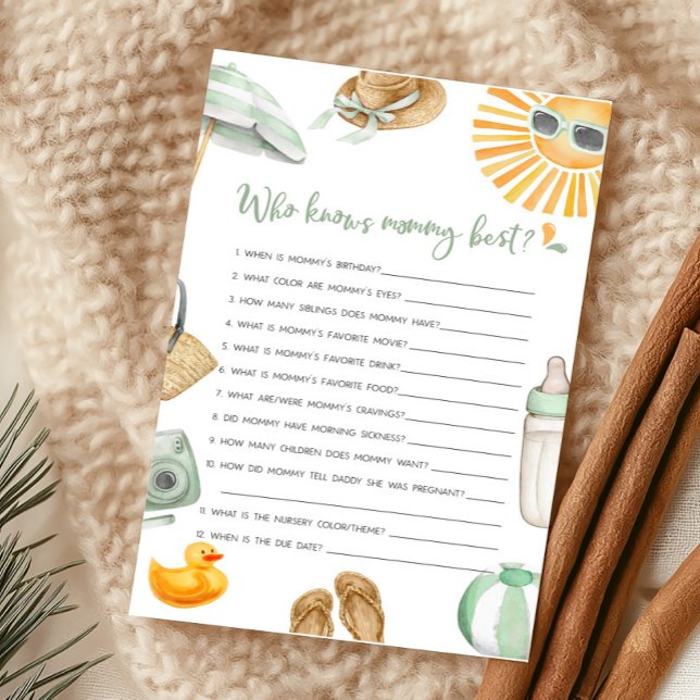 Green Splish Splash Baby Who knows Mummy Best Game (Summer Baby Bash Baby Shower Who knows Mommy Best Game)