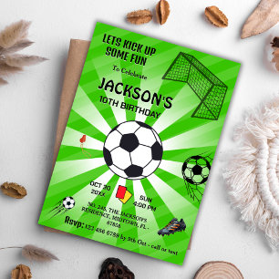 Green sport ball soccer themed modern 10th bday invitation