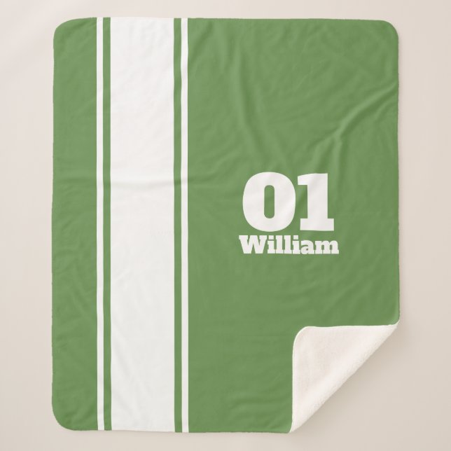 Green Sport Stripe Monogram Sherpa Blanket (Front)