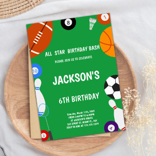 Green Sports Birthday Invitations