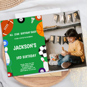 Green Sports Birthday Invitations with photo