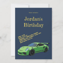 Green Sports Car Birthday Invitation