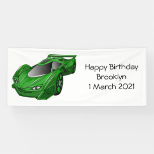 Green sports car with airfoil illustration banner