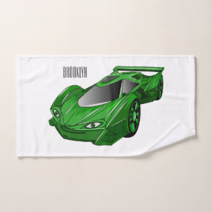 Green sports car with airfoil illustration bath towel set