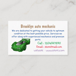 Green sports car with airfoil illustration business card