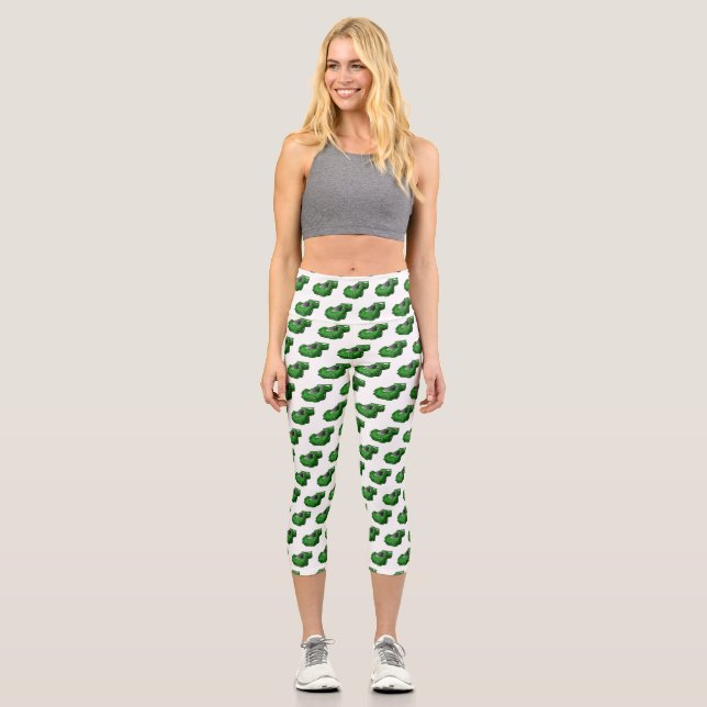 Green sports car with airfoil illustration capri leggings (Front)