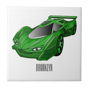 Green sports car with airfoil illustration ceramic tile