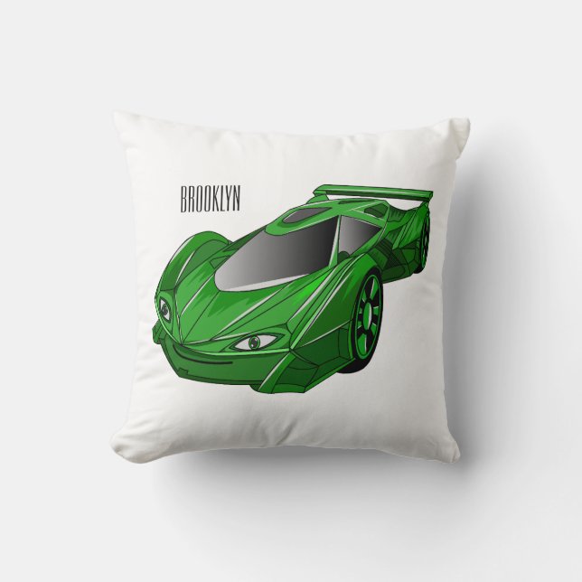 Green sports car with airfoil illustration  cushion (Front)