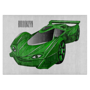 Green sports car with airfoil illustration cutting board