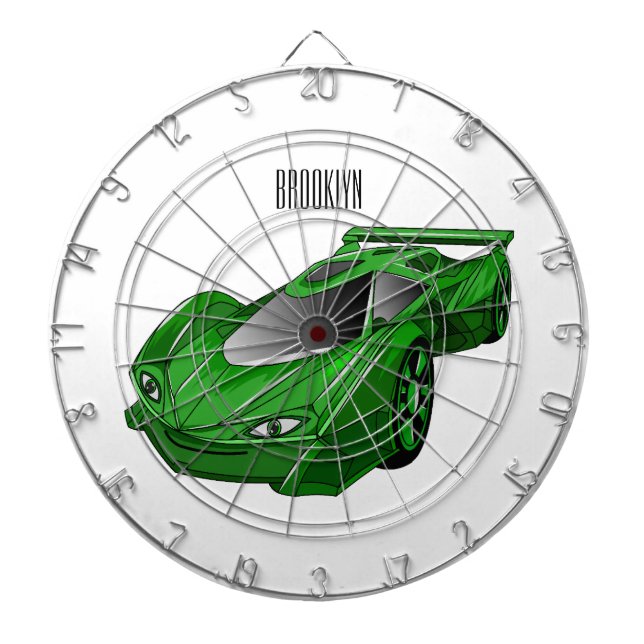 Green sports car with airfoil illustration dartboard (Front)