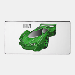 Green sports car with airfoil illustration desk mat