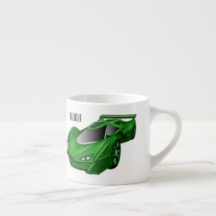 Green sports car with airfoil illustration espresso cup