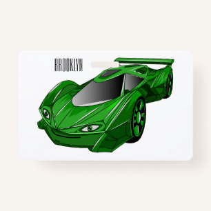 Green sports car with airfoil illustration ID badge