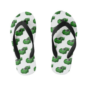 Green sports car with airfoil illustration kid's thongs