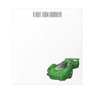 Green sports car with airfoil illustration notepad