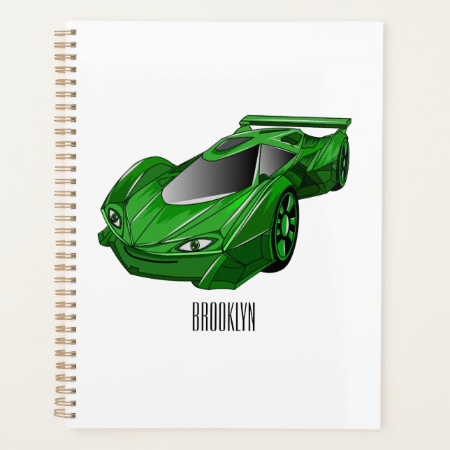 Green sports car with airfoil illustration planner (Front)