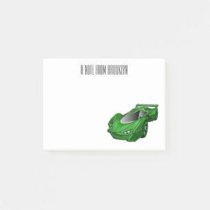 Green sports car with airfoil illustration post-it notes