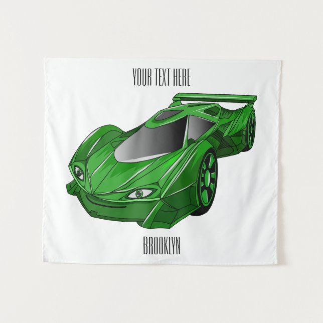 Green sports car with airfoil illustration tapestry (Front (Horizontal))