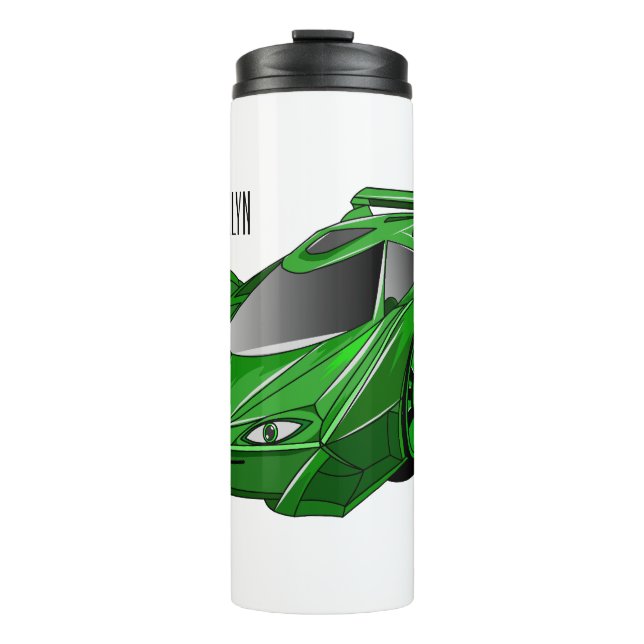 Green sports car with airfoil illustration thermal tumbler (Front)