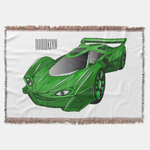 Green sports car with airfoil illustration throw blanket