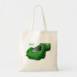 Green sports car with airfoil illustration tote bag