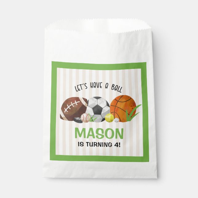 Green Sports Football Basketball Birthday Party  Favour Bag (Front)