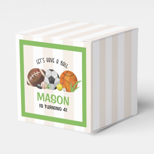 Green Sports Football Basketball Birthday Party  Favour Box (Front Side)